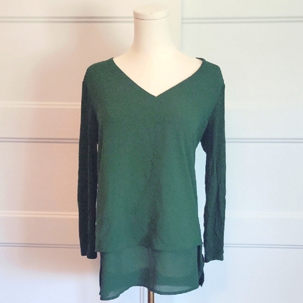Michael Kors Deep Green Sheer Hem Blouse